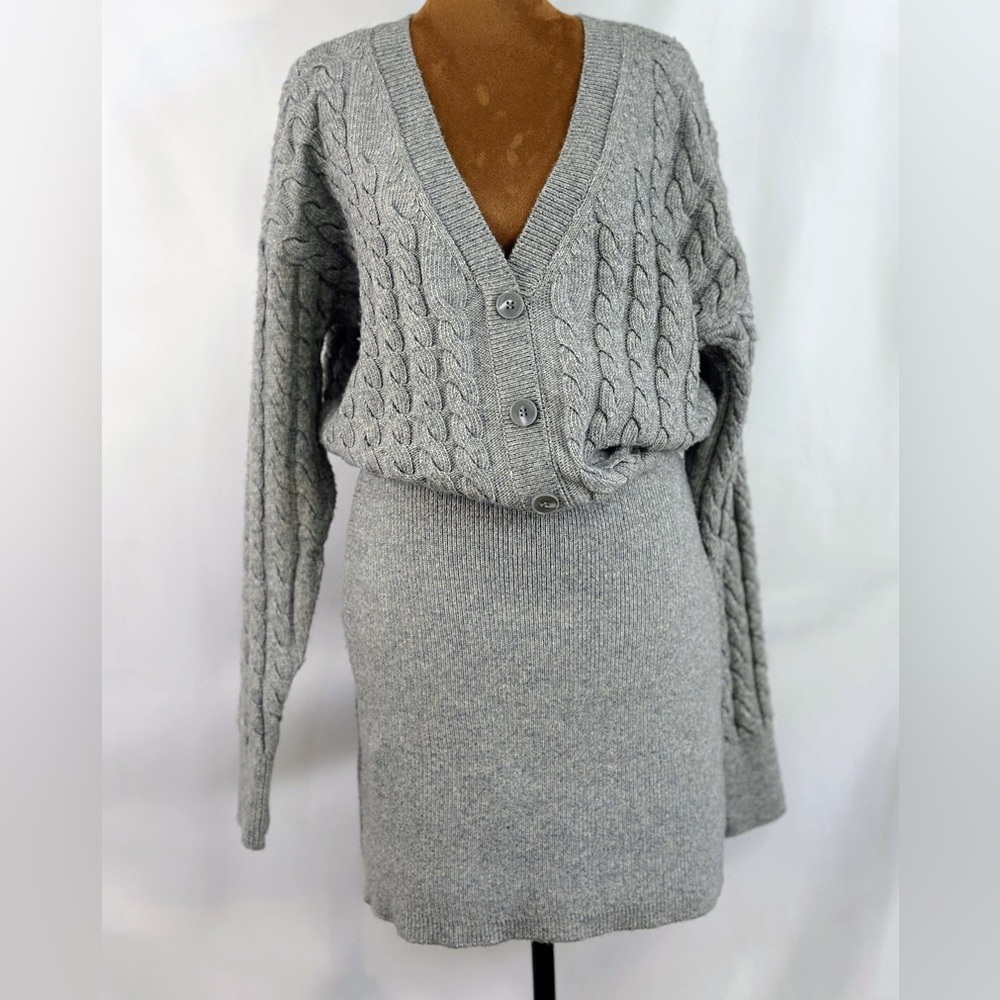 Steve Madden Sweater Dress Womens XL Grey‎ NWT Cable Knit Button V-Neck BO38241N